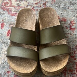 Reef Olive Green Double-Strap Cork Slide Sandals